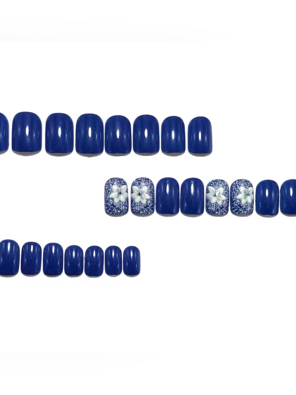 Navy Blue Galaxy Press-On Nails with White Floral Accent - Picture 5 of 5